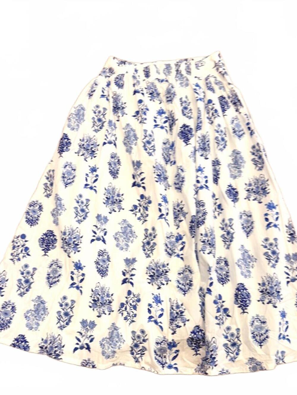 PARKER Blue Floral Print Smocked Waist Midi Skirt Size M - Picture 9 of 10